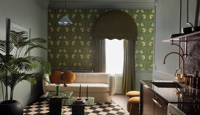 A spacious two bedroom suite filled with bold wallpaper & sophisticated charm