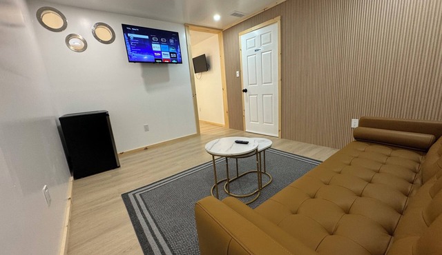 Big living-room, bedroom, and private bathroom brand new